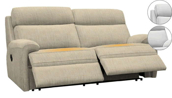 G Plan Hardy 2 Seater Electric Double Recliner Heated Seats and Headrest Lumbar Support Sea Spray